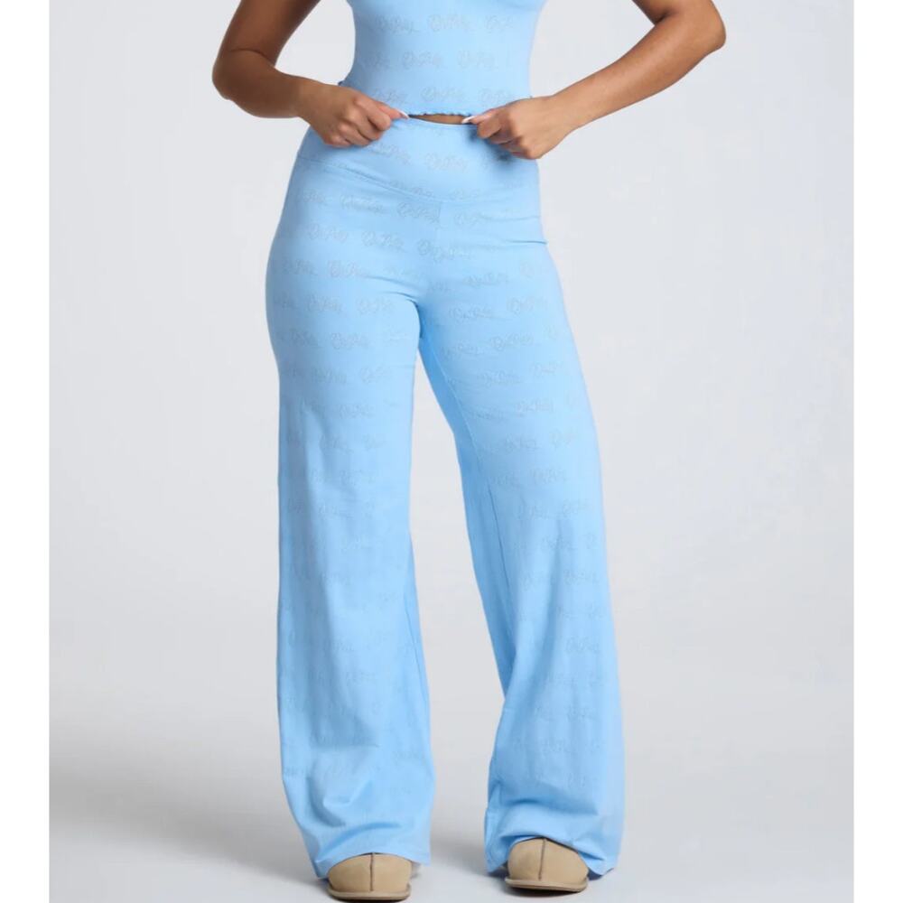 NWT Oh Polly Mid Rise Straight Leg Pointelle Trousers in Baby Blue M